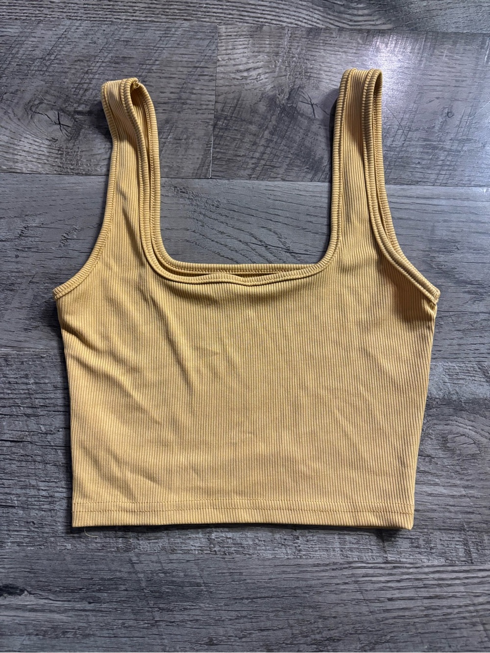 Women's Ribbed Square-Neck Tank Crop Top - Mustard